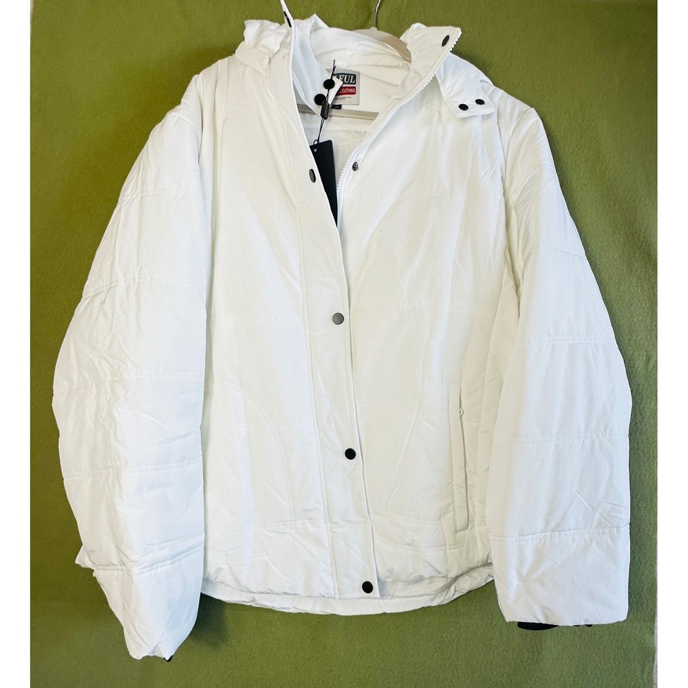 Wulful White Puffer Jacket Hooded Zip Up Winter Coat Mens 3XL NEW